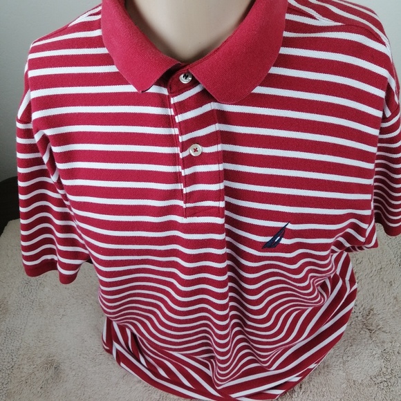 Nautica Red Stripe Polo  Rugby Short Sleeve shirt - Picture 2 of 7